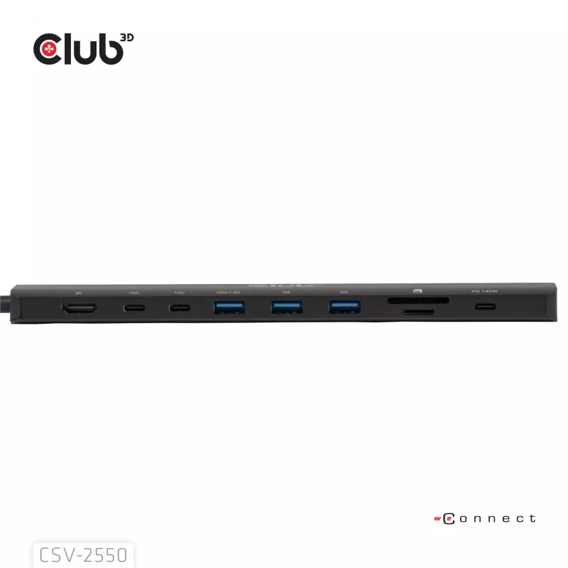CLUB3D 10-1 kaasaskantav dokk USB USB-C® 10Gbps HDMI™-le 8K30Hz PD3.1 max 140W