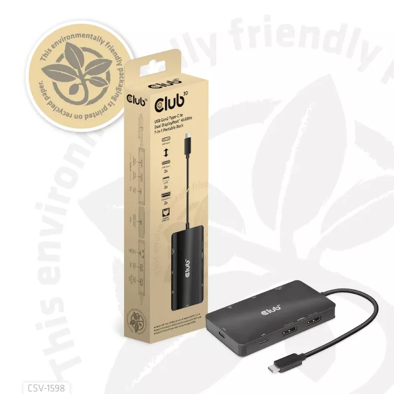 CLUB3D USB Gen2 USB-C to Dual DisplayPort 4k60Hz 7-in-1 HUB