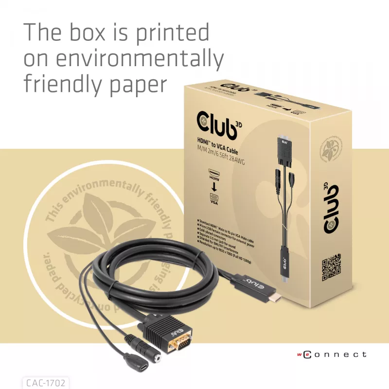 CLUB3D HDMI-VGA kaabel M/M 2m 28AWG