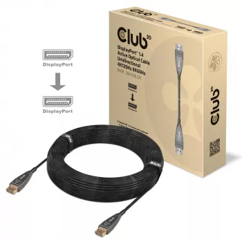 CLUB3D DisplayPort 1.4 aktiivne optiline kaabel, ühesuunaline, 4K120Hz 8K60Hz, M/M, 20m/65.62ft