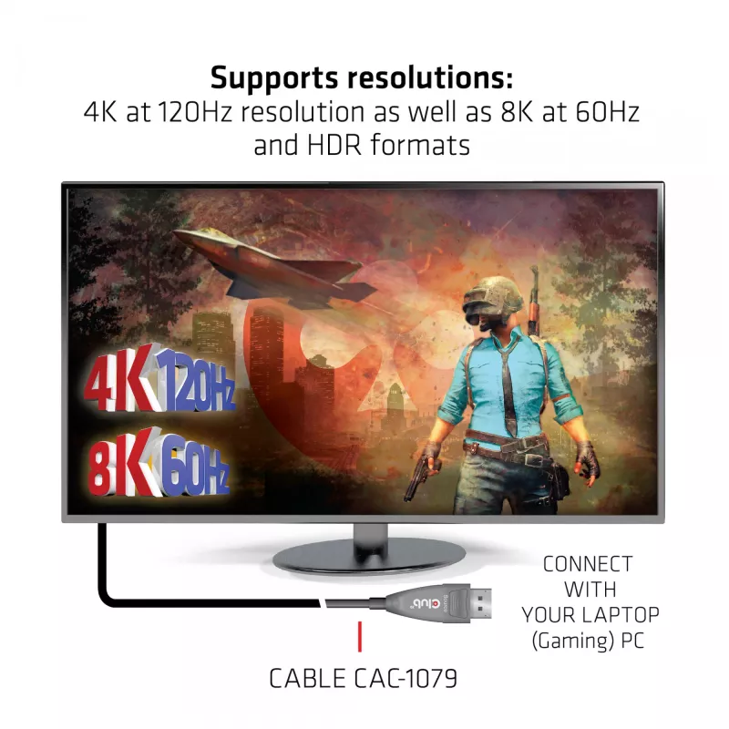 CLUB3D DisplayPort 1.4 aktiivne optiline kaabel, ühesuunaline, 4K120Hz 8K60Hz, M/M, 20m/65.62ft