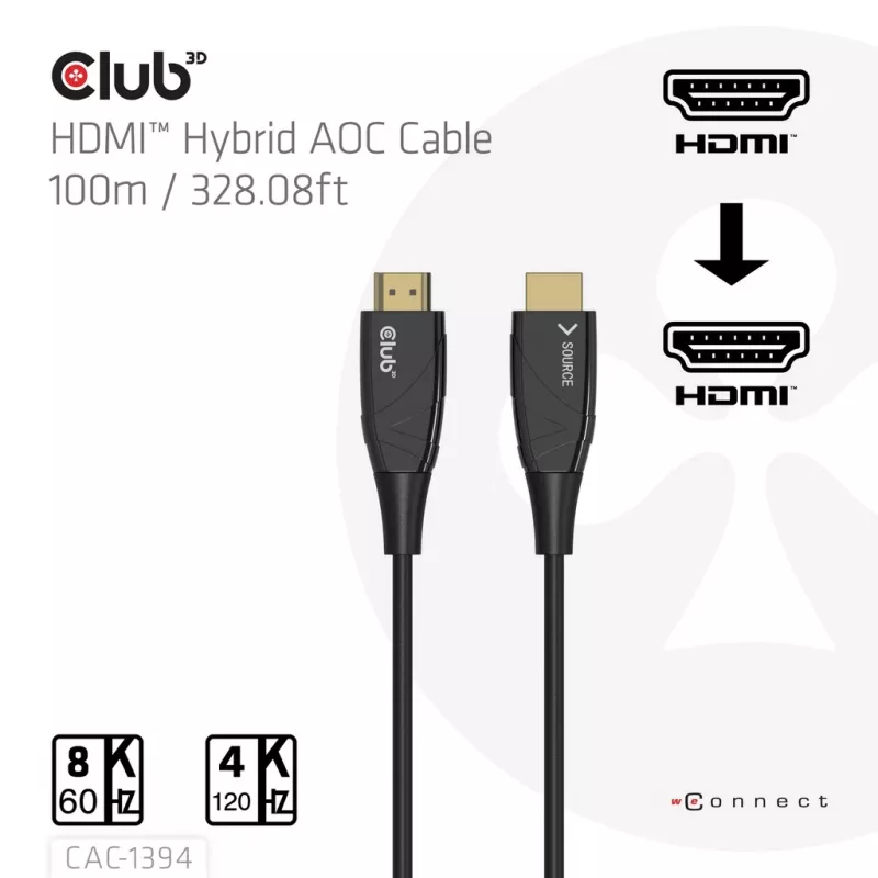 CLUB3D CAC-1394 ülikiire AOC-kaabel 4K120Hz/8K60Hz ühesuunaline M/M 100m