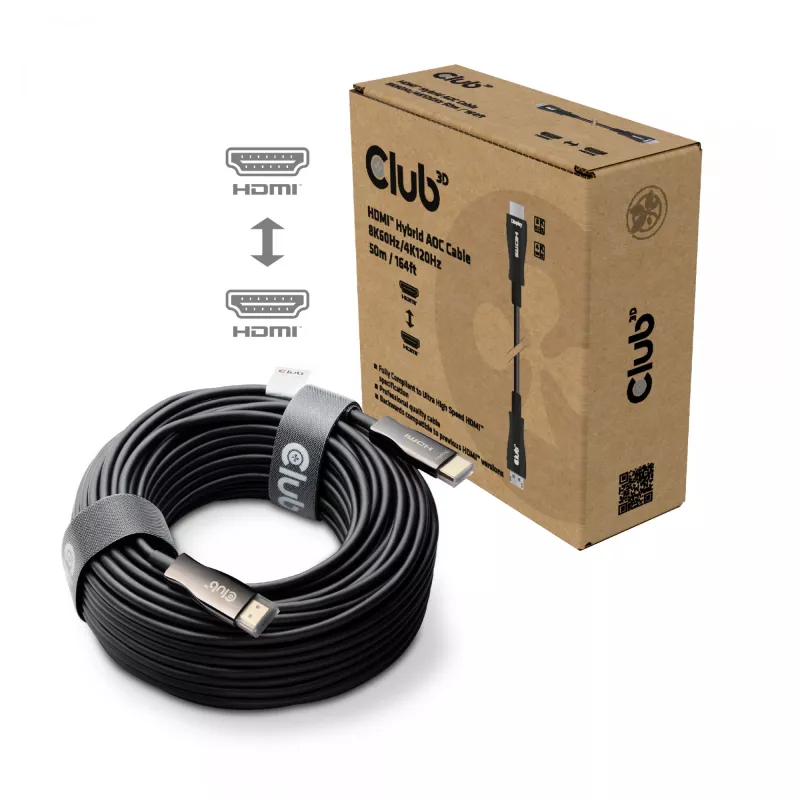 Club 3D HDMI hübriidne AOC-kaabel 8K60Hz / 4K120Hz 50 m, HDMI Type A isane-isane