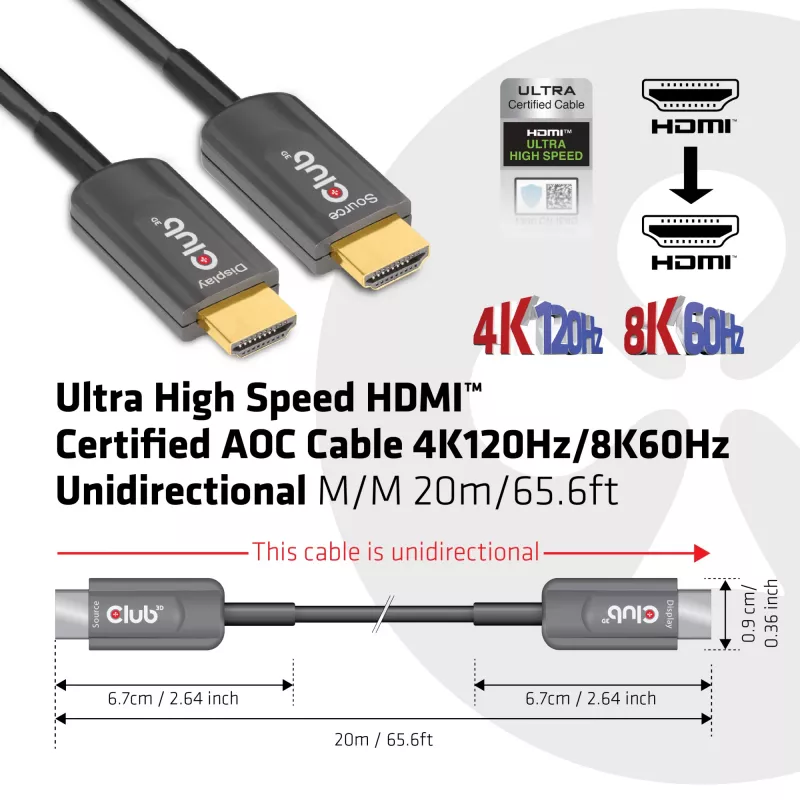 CLUB3D ülikiire HDMI™ sertifitseeritud AOC-kaabel 4K120Hz/8K60Hz CAC-1379