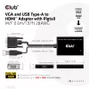 CLUB3D VGA ja USB Type-A HDMI-adapter sigatsabakaabliga M/F 0,6 m / 1,97 jalga 28 AWG