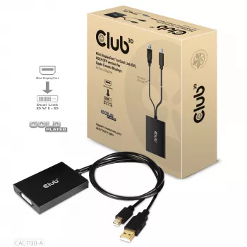 CLUB3D Mini DisplayPort to Dual Link DVI, HDCP OFF version Apple Cinema Display'de jaoks Aktiivneadapter