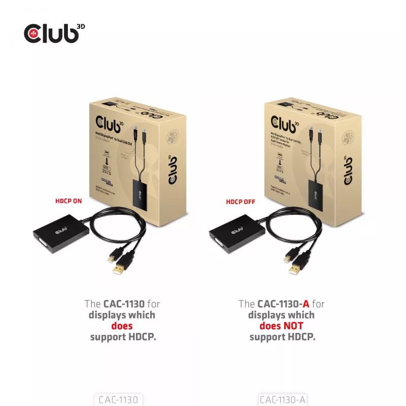 CLUB3D Mini DisplayPort to Dual Link DVI, HDCP OFF version Apple Cinema Display'de jaoks Aktiivneadapter