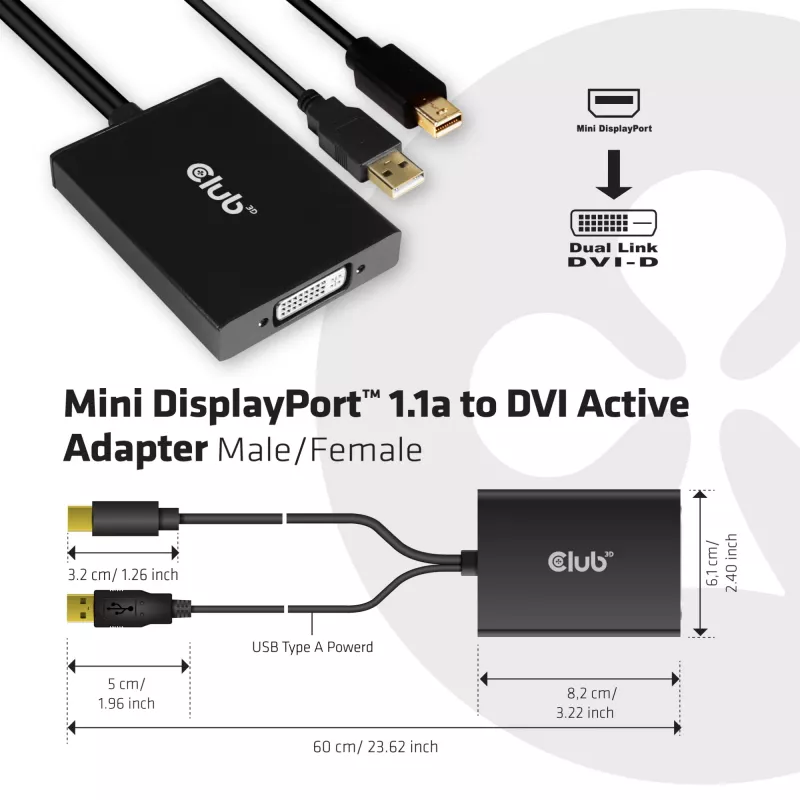 Aktiivadapter MiniDisplayPort 1.2a Dual Link DVI-D CLUB3D CAC-1130