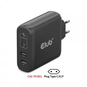 CLUB3D reisilaadija 100W GaN-tehnoloogiaga, nelja pordiga USB Type-A (2x) ja -C (2x), Power Delivery (PD) 3.0 tugi