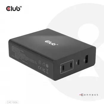 CLUB3D Travel Charger 132W GAN tehnoloogiaga, nelja pordiga USB Type-A ja -C, toega Power Delivery(PD) 3.0