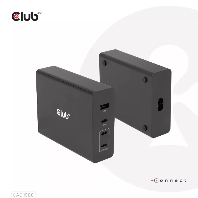 CLUB3D Travel Charger 132W GAN tehnoloogiaga, nelja pordiga USB Type-A ja -C, toega Power Delivery(PD) 3.0