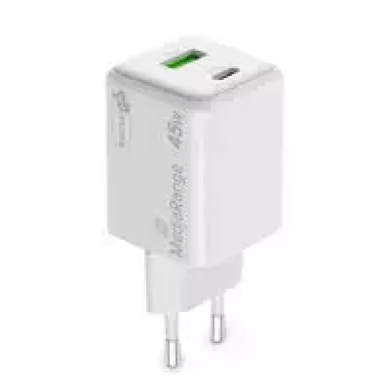 MediaRange MRMA113-2 USB-C 45W vahelduvvoolu siseruumide laadija nutitelefonile ja tahvelarvutile, valge, sisend 100–240 V