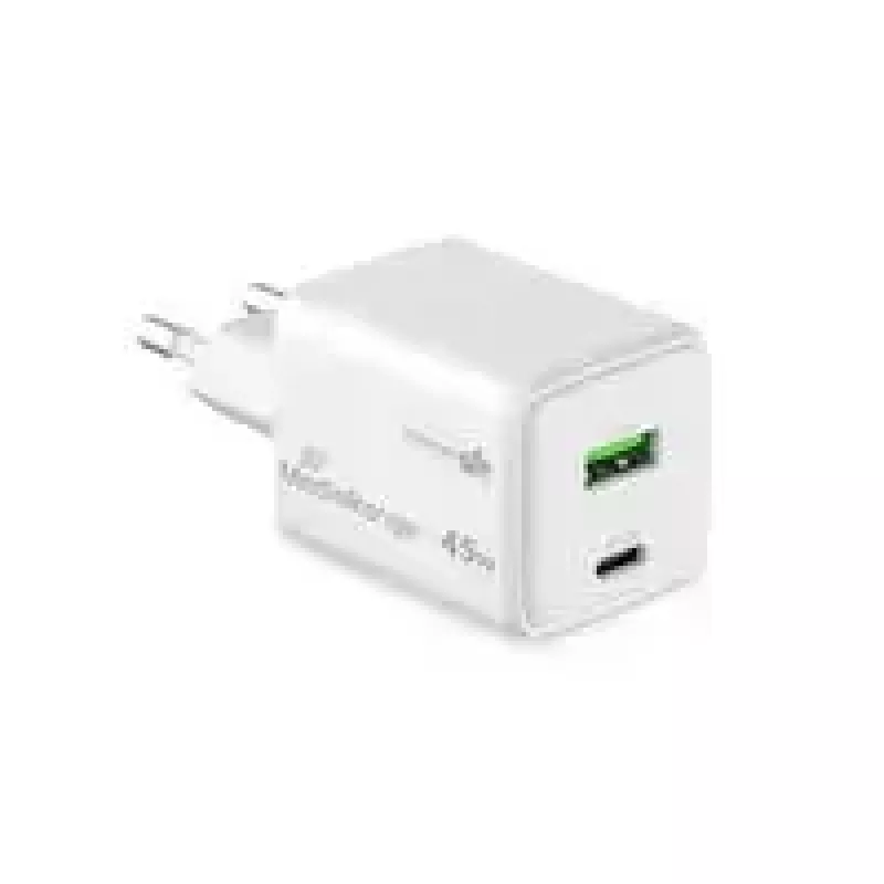 MediaRange MRMA113-2 USB-C 45W vahelduvvoolu siseruumide laadija nutitelefonile ja tahvelarvutile, valge, sisend 100–240 V