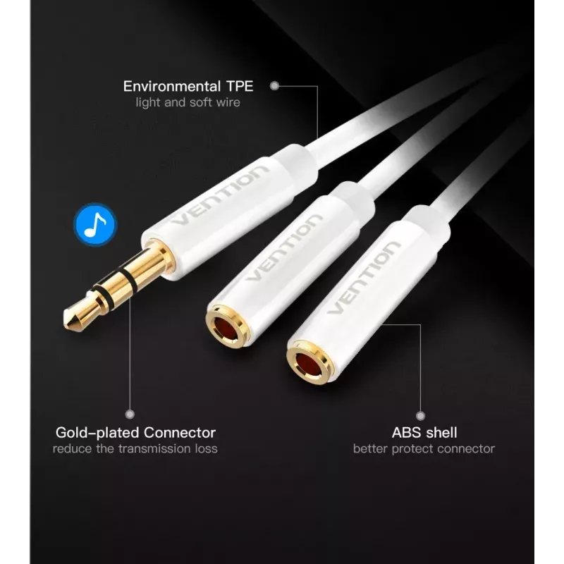 Vention 3,5 mm isane kuni 2*3,5 mm emane stereojagurkaabel 0,3 M must ABS