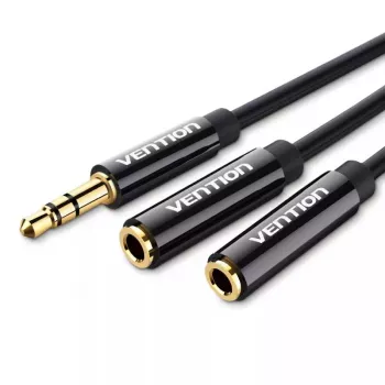 Vention 3,5 mm isane kuni 2*3,5 mm emane stereojagurkaabel 0,3 M must ABS