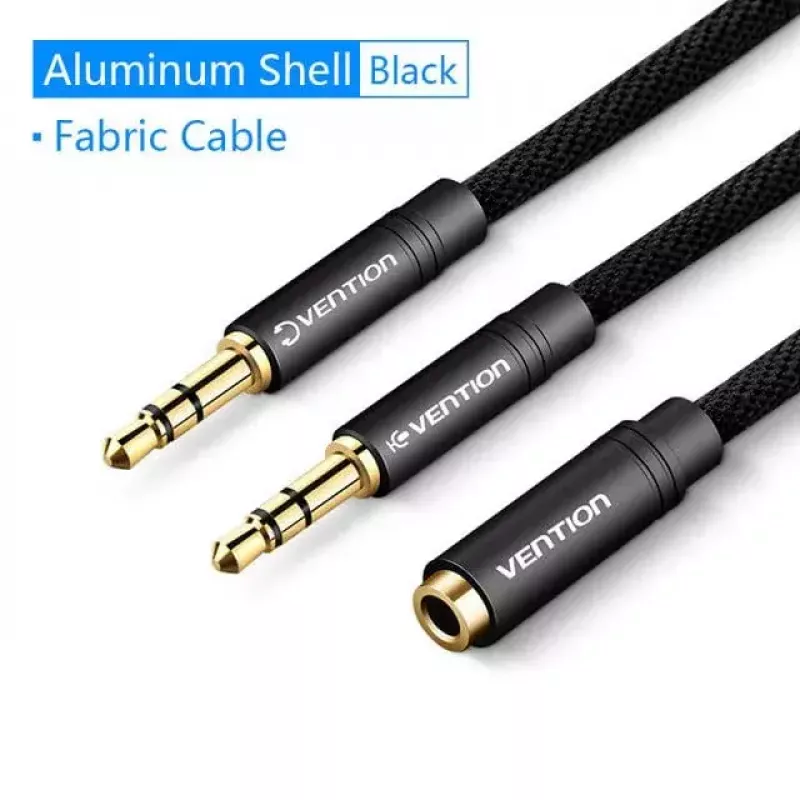 Heliadapteri kaabel Vention 2×3,5 mm isane kuni 4‑pooluseline 3,5 mm emane, 0,3 m, must