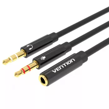Heliadapteri kaabel Vention 2×3,5 mm isane kuni 4‑pooluseline 3,5 mm emane, 0,3 m, must