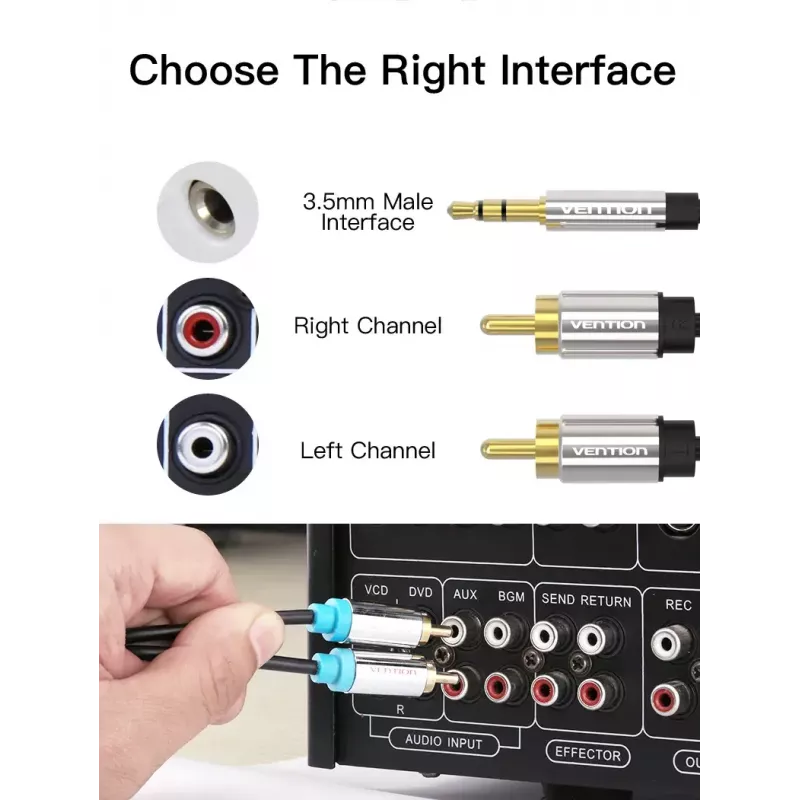 Audio kaabel Vention 3.5mm TRRS (male) to 2×RCA (male), 2 m, Must