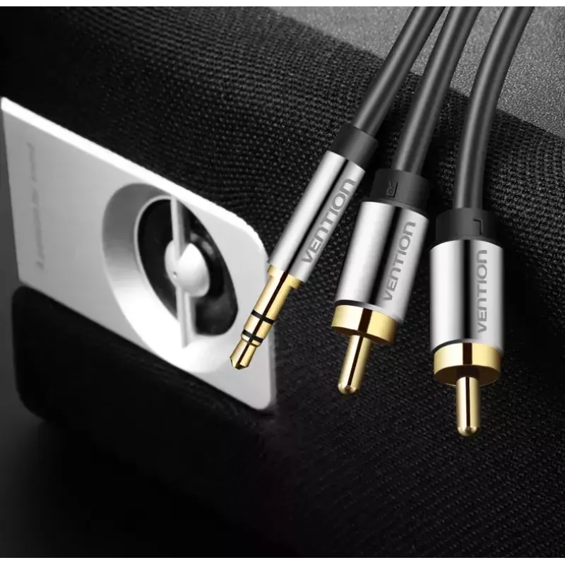 Audio kaabel Vention 3.5mm TRRS (male) to 2×RCA (male), 2 m, Must