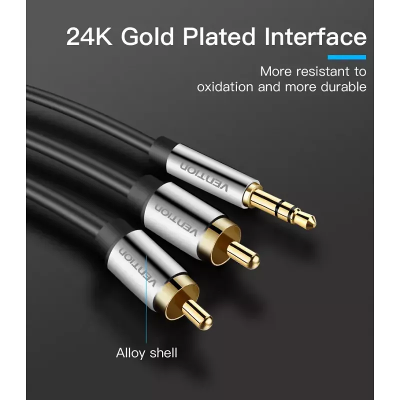 Audio kaabel Vention 3.5mm TRRS (male) to 2×RCA (male), 2 m, Must