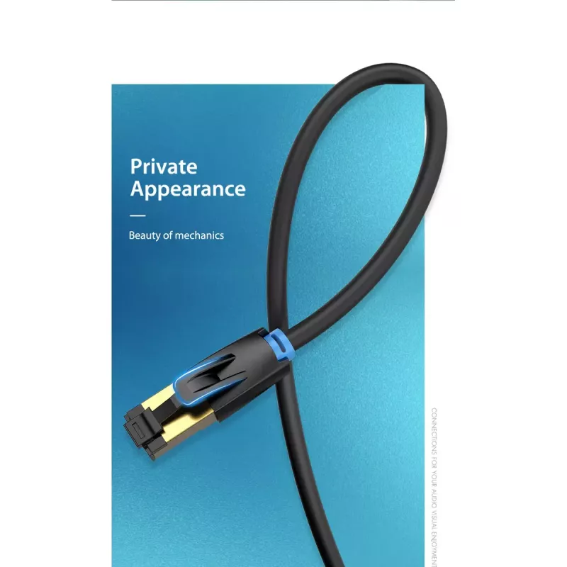 Vention Cat.8 SFTP paigakaabel 0,5M Must RJ-45 kullatud