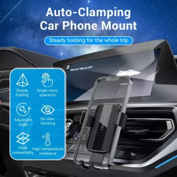 Autoventiiliaatori telefoni hoidik Vention KCTB0 — passiivne automaatkinnitusega hoidik 4.7–7.2-tollistele telefonidele, must, ABS/TPU, 117.6×73×84.3 mm