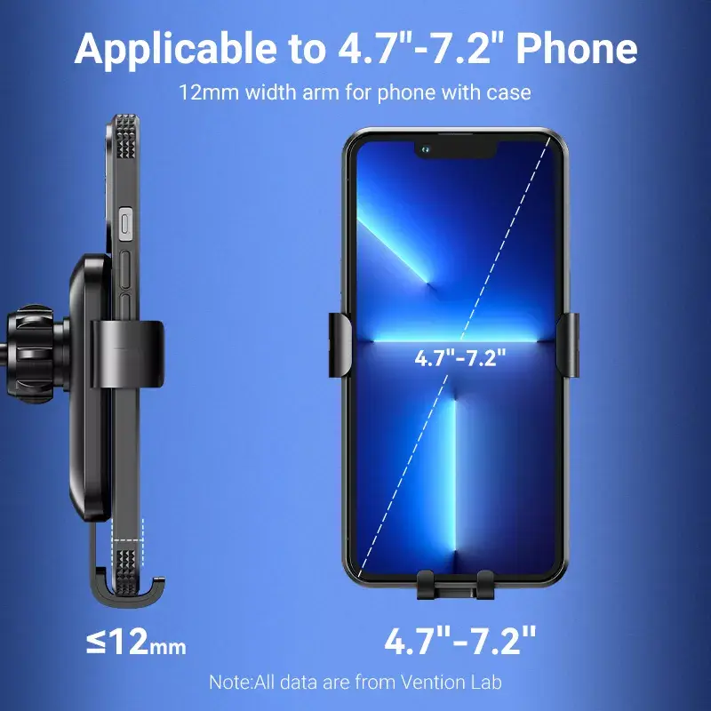 Autotelefoni kinnitus Vention KCOB0 — automaatselt kinnituv iminapp, klambrikinnitus nutitelefonidele, must, laius 73 mm, kõrgus 117,6 mm