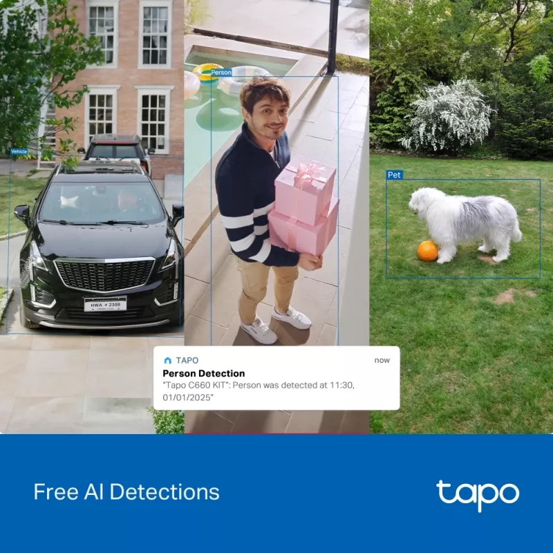 IP-turvakaamera TP‑Link Tapo C660 KIT — 8 MP 3840×2160, 4 mm objektiiv, 20 kaadrit/s, Wi‑Fi ja Ethernet, välistingimustesse IP65, IR-öönägemine 12 m