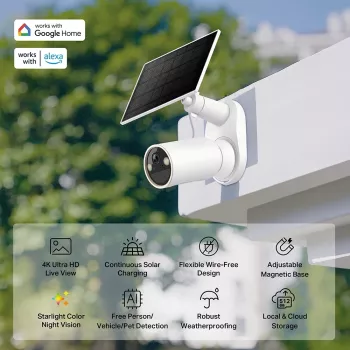 IP turvakaamera TP-Link Tapo C460 KIT — välistingimustesse mõeldud silinderkaamera, 8 MP 3840×2160, 12× digitaalne suum, seinakinnitus, kahepoolne heli, Wi‑Fi, valge