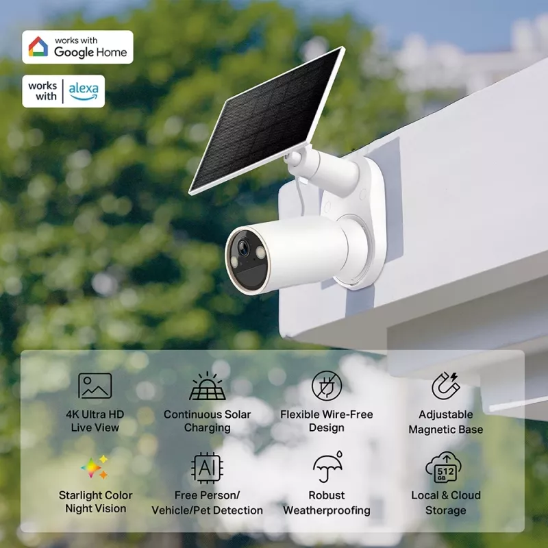 IP turvakaamera TP-Link Tapo C460 KIT — välistingimustesse mõeldud silinderkaamera, 8 MP 3840×2160, 12× digitaalne suum, seinakinnitus, kahepoolne heli, Wi‑Fi, valge
