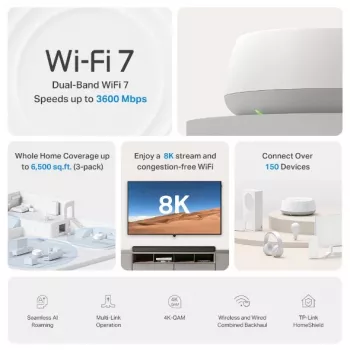 TP-Link DECO BE22(1-PACK) mesh Wi-Fi süsteem kaheribaline (2,4 GHz / 5 GHz) Wi-Fi 7 (802.11be) valge 2 sisemist
