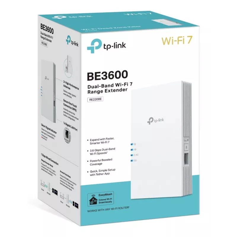 Traadita leviulatuse pikendaja TP-Link RE220BE — kaheribaline 2,4/5 GHz, 802.11ac, 2 välist antenni, 100–240 V sisend