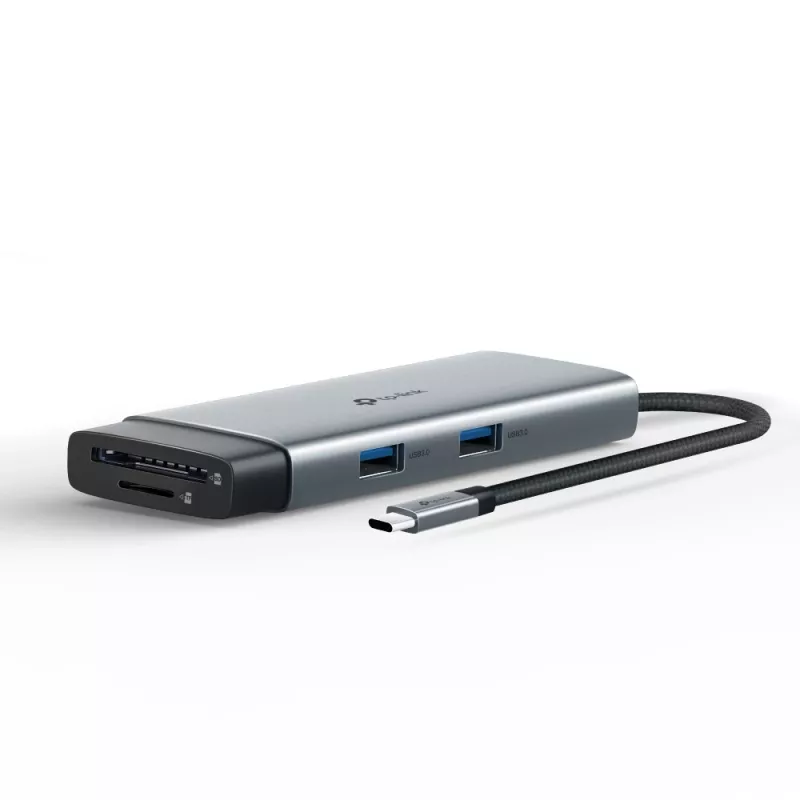 USB USB-C jaotur TP-Link UH7021C — HDMI, USB 3.2 Gen1, USB 2.0, SD/microSD, 5000 Mbit/s, Alumiinium Must