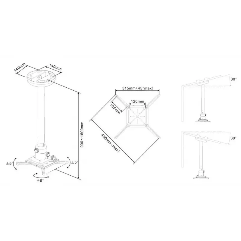 Multibrackets M Universal Projector Ceiling Mount 900-1600 with Finetune