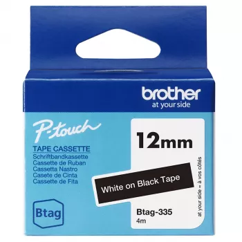 Sildivalmistuslint Brother BTAG-335 valge mustal 1,2 cm 4 m