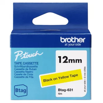 Sildivalmistuslint Brother BTAG-631 Must kollasel 1,2 cm 4 m