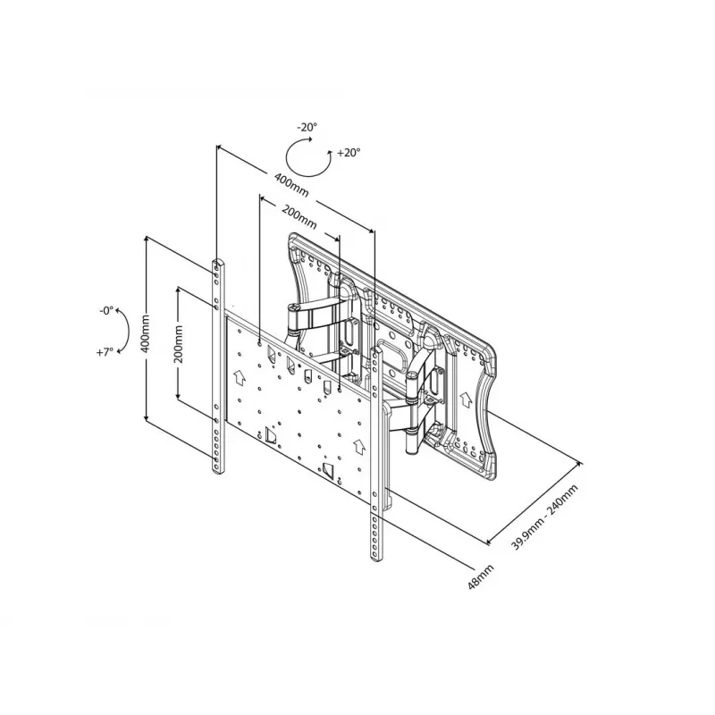 Multibrackets M VESA üliõhuke kallutamis- ja pööramisalus HD, 52 kg, 101,6 cm (40 tolli), 2,16 m (85 tolli), 100 x 100 mm, 400 x 400 mm, 0 - 7°
