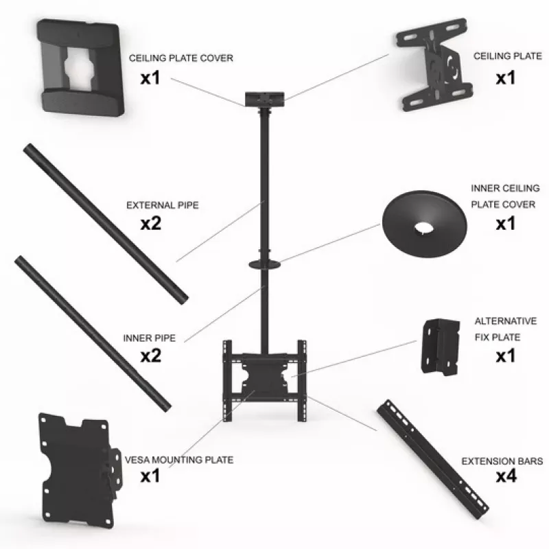 Multibrackets M Public Ceilingmount Medium Single 3000, 30 kg, 81.3 cm (32 tolli), 139.7 cm (55 tolli), 200 x 100 mm, 400 x 400 mm, 860 - 3130 mm