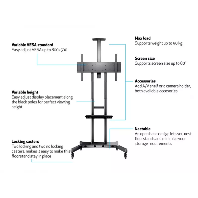 Multibrackets M Public Floorstand Basic 180 koos riiuli ja kaamerahoidikuga