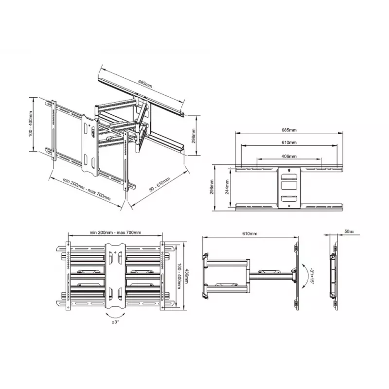 Kinnitusklamber Multibrackets M Universal Flexarm Pro 60 kg Heavy Duty Must