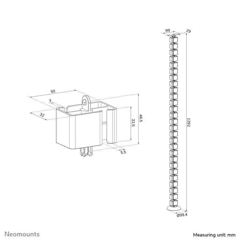 Kaabli selja korrastaja Neomounts ADS06-130WH kruvikinnitusega, valge, 130 mm