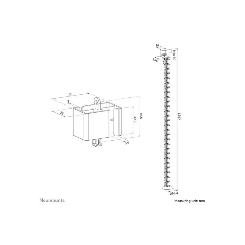 Klamberdatav kaablisüdamik, Neomounts ADS06-131BL, universaalne kaablihaldus, must