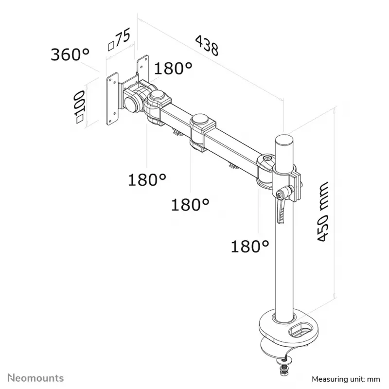 Neomounts FPMA-D960G Monitori käepide 10-30 tolli
