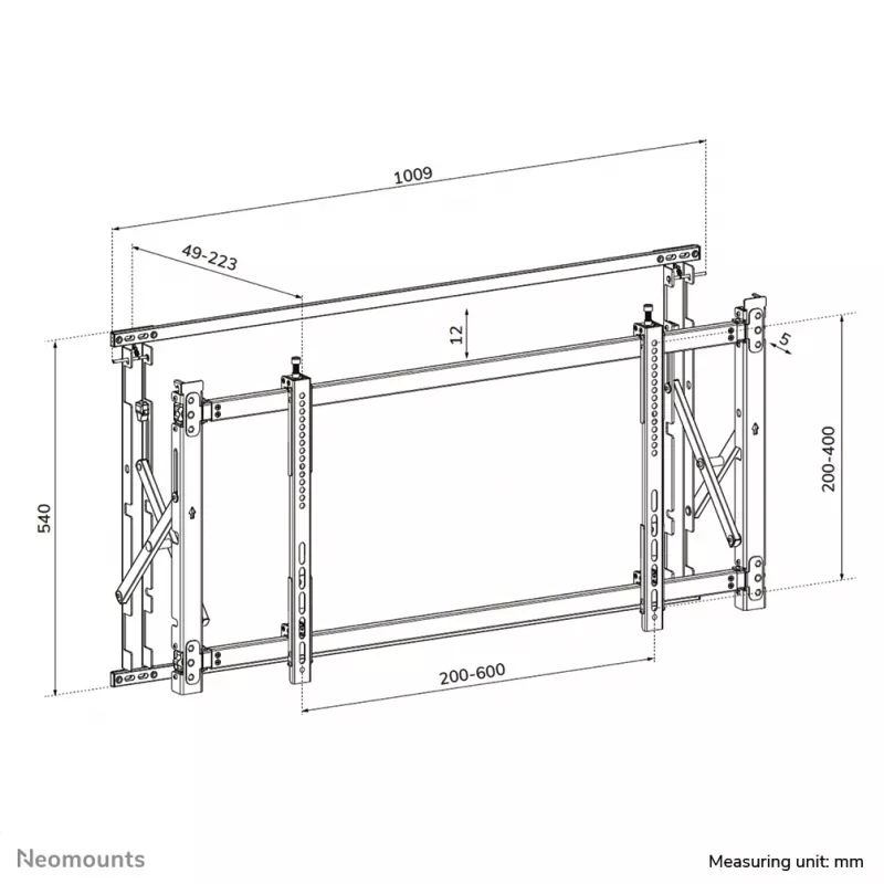 Seinale paigaldatav videokinnitus Neomounts LED-VW1750Must — ühe ekraani, toetab 32 tolli–55 tolli, max 35 kg, VESA 200x200–600x400, must