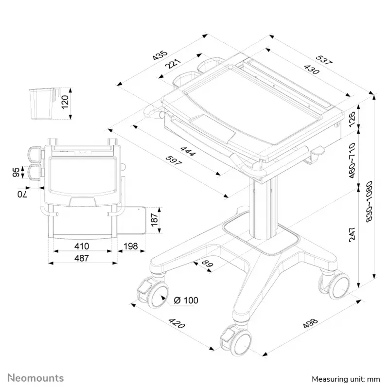 Multimeediakäru Neomounts MED-M200 Alumiinium Valge 1080 mm