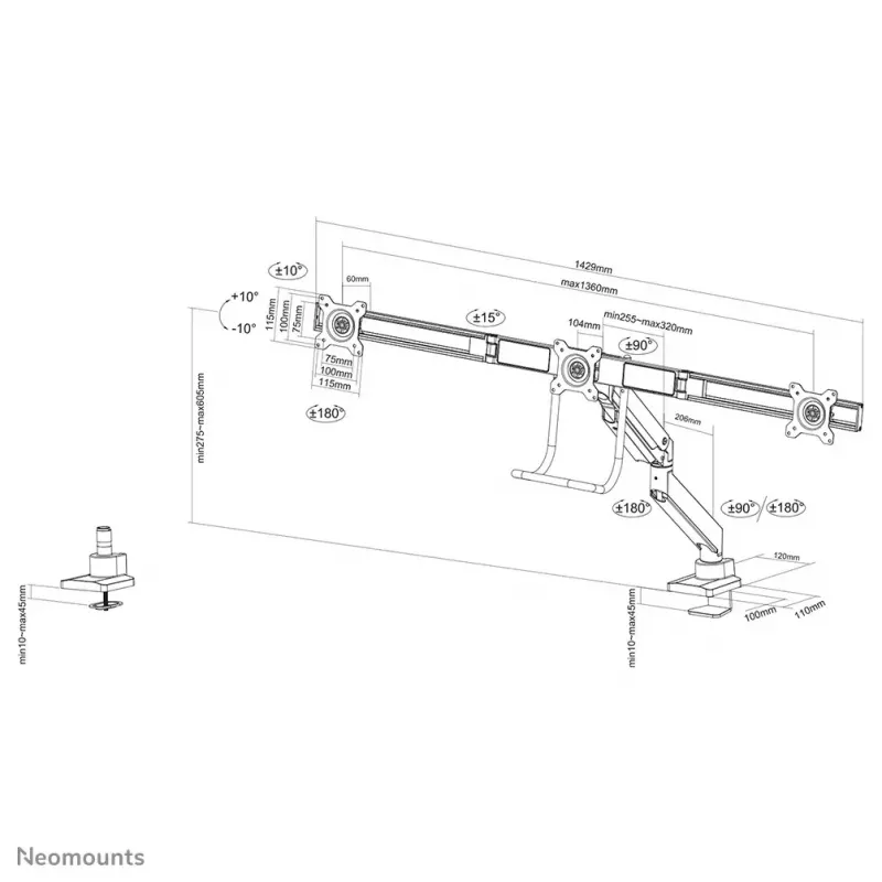 Lauamonitori käepide Neomounts NM-D775DX3Valge