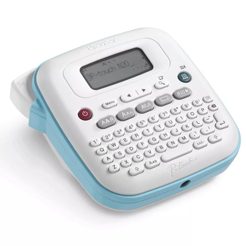 Sildiprinter Brother PT-N20 — termoülekanne, 180×180 DPI, maks laius 12 mm, printimiskiirus 12 mm/s, LCD, valge/sinine