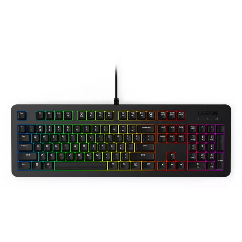 Juhtmega mänguklaviatuur Lenovo K310 — Täissuuruses 100%, USB, USA inglise, RGB-taustvalgustus, must, 1,8 m kaabel