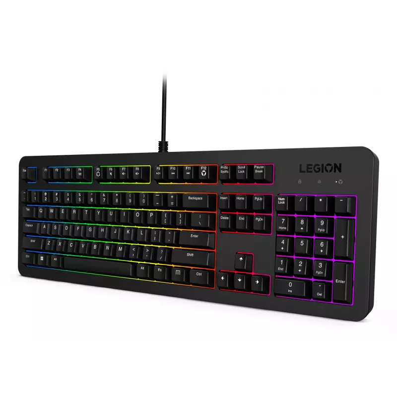 Juhtmega mänguklaviatuur Lenovo K310 — Täissuuruses 100%, USB, USA inglise, RGB-taustvalgustus, must, 1,8 m kaabel