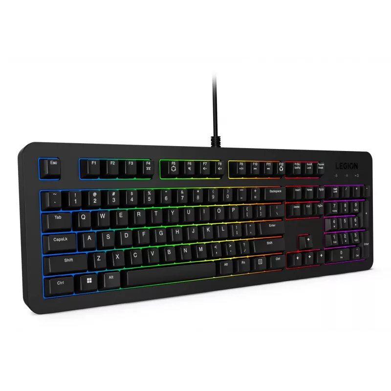 Juhtmega mänguklaviatuur Lenovo K310 — Täissuuruses 100%, USB, USA inglise, RGB-taustvalgustus, must, 1,8 m kaabel